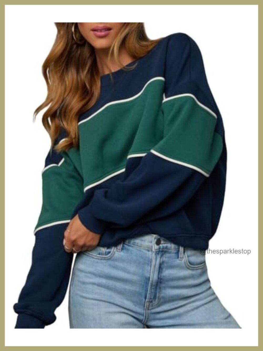 Long Sleeve Color Block Sweatshirt Oversized Crewneck Pullover